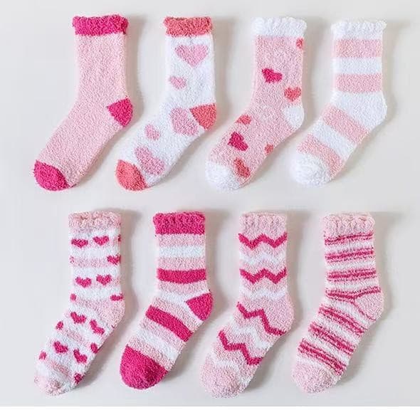 Cross-border Tube Coral Fleece Socks for Women Autumn and Winter Mid-Calf Heart Floor Socks Sleep Socks Thick Warm Long Socks