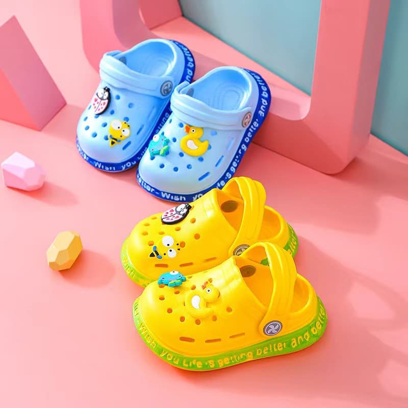 Children's Summer Slip-On Shoes Soft Bottom Anti-Slip Home Slippers Cartoon Design Toddler Baby Clog Shoes Head Cover