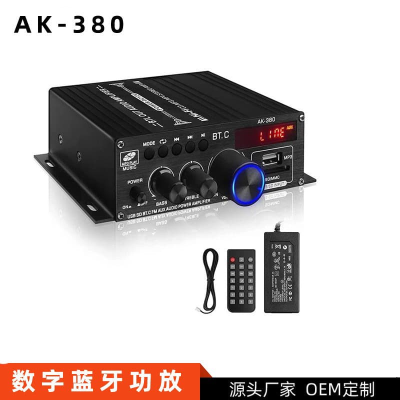 2.0 Mini Car Bluetooth Amplifier Ak380 Home 12V Hifi Amplifier Audio and Video Equipment