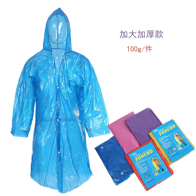 Manufacturer Wholesale Extra Large and Thickened Unisex Adult Rain Poncho with Hood String and Snap Buttons, Outdoor Travel Hiking Disposable Raincoat