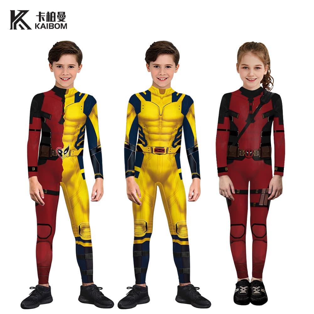 Foreign trade children's jumpsuit Halloween movie cos suit Deadpool 3 Wolverine costume play suit printed jumpsuit