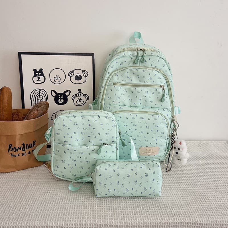 2026 new summer school bag, high-looking, cute, fresh, small polka dot backpack, large capacity, three-piece backpack