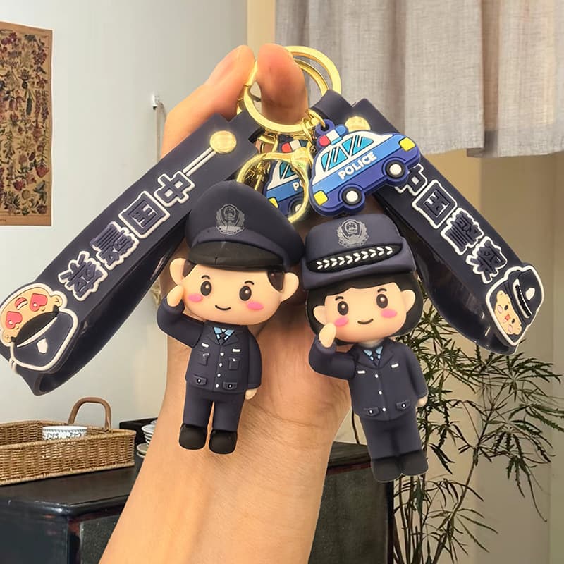 Cross-border new uniform police bear firefighter keychain bag car pendant small gift wholesale pendant