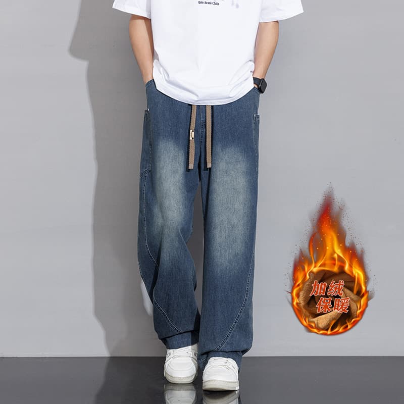 2575 Autumn/Winter New Fleece-Lined Jeans for Men, Black, Loose Fit, Straight Leg, Versatile, Slimming, Wide Leg, American/Korean Style Casual