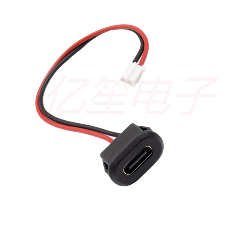 TYPE-C Female Connector 2P Injection Molded, Straight Press Type, Oval Charging Port for Desk Lamps, Electric Vehicles, Automotive USB Connector