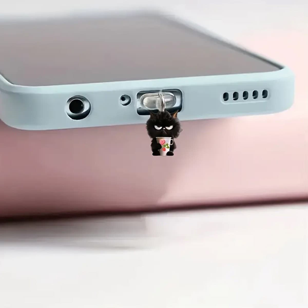 Cute Black Cat Acrylic Pendant Phone Dust Plug for Apple Charging Port and Type-C Port