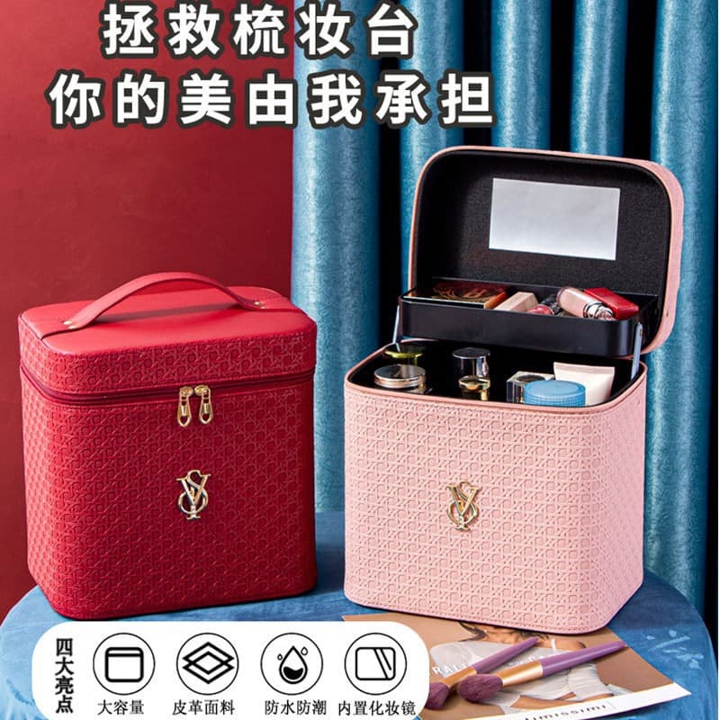 Woven texture portable layered makeup bag hand-held wedding festive gift box technician case
