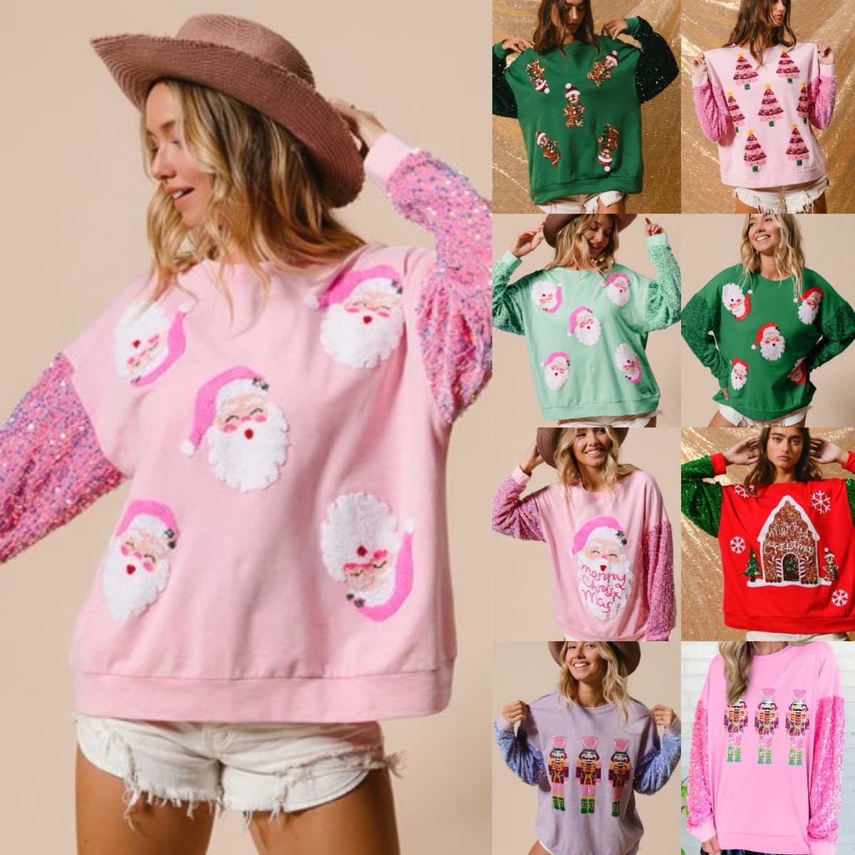 Amazon New Cross-border European and American Women's Clothing Sweet Glitter Sleeves Versatile Top Christmas Long Sleeve Hoodie Women
