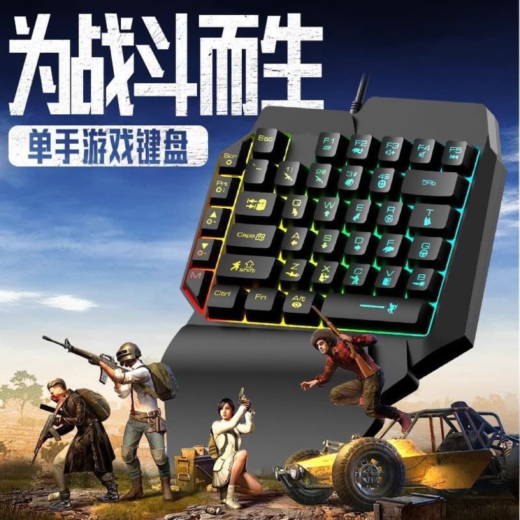 Compact Portable One-Hand Gaming Glowing Keyboard, Mechanical Feel Gaming Keyboard for PC and Mobile