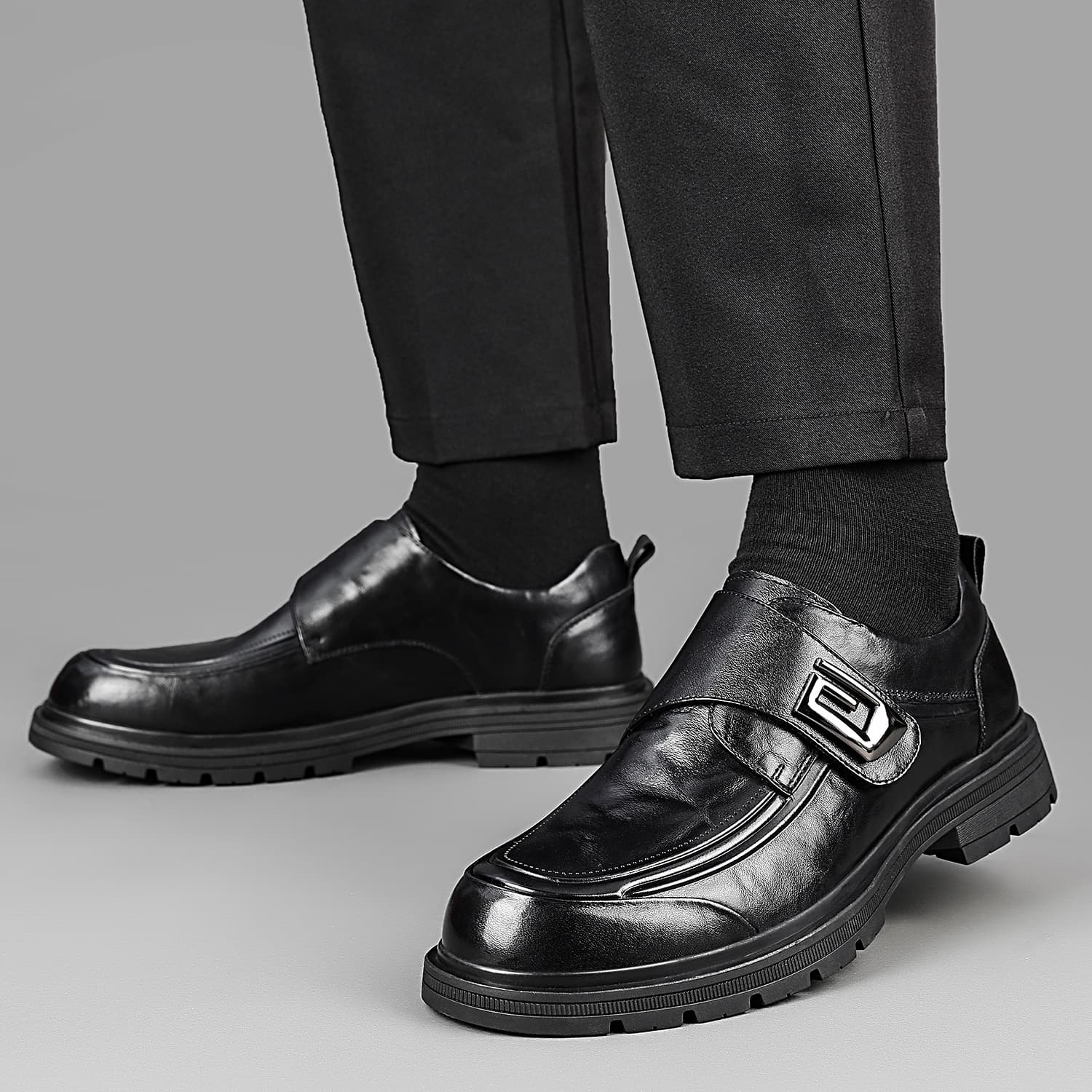 2026 Spring and Autumn New Men's Business Formal Leather Shoes Genuine Leather First Layer Cowhide Non-Slip Wear-Resistant Velcro Men's Shoes Trendy