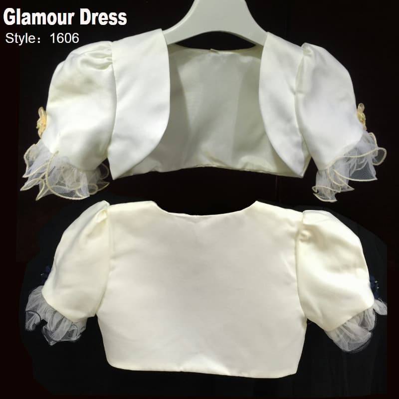 2026 Spring Style Children's Top Medium Large Child Jacket Short Sleeve Color Block Flower Girl Gown Small Bolero Satin Girl Jacket