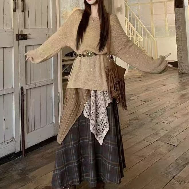 2025 Spring Fashion Lazy Style Plus Size Loose Mohair Off-Shoulder Knitted Sweater Layered with Chenille Spandex