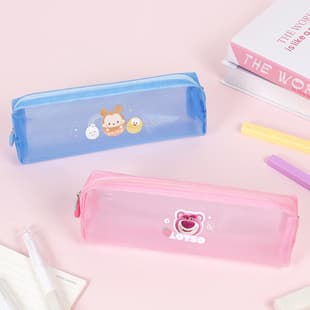 Disney Transparent Mesh Pencil Case Strawberry Bear Large Capacity Primary School Girls Junior High School Stationery Storage Bag