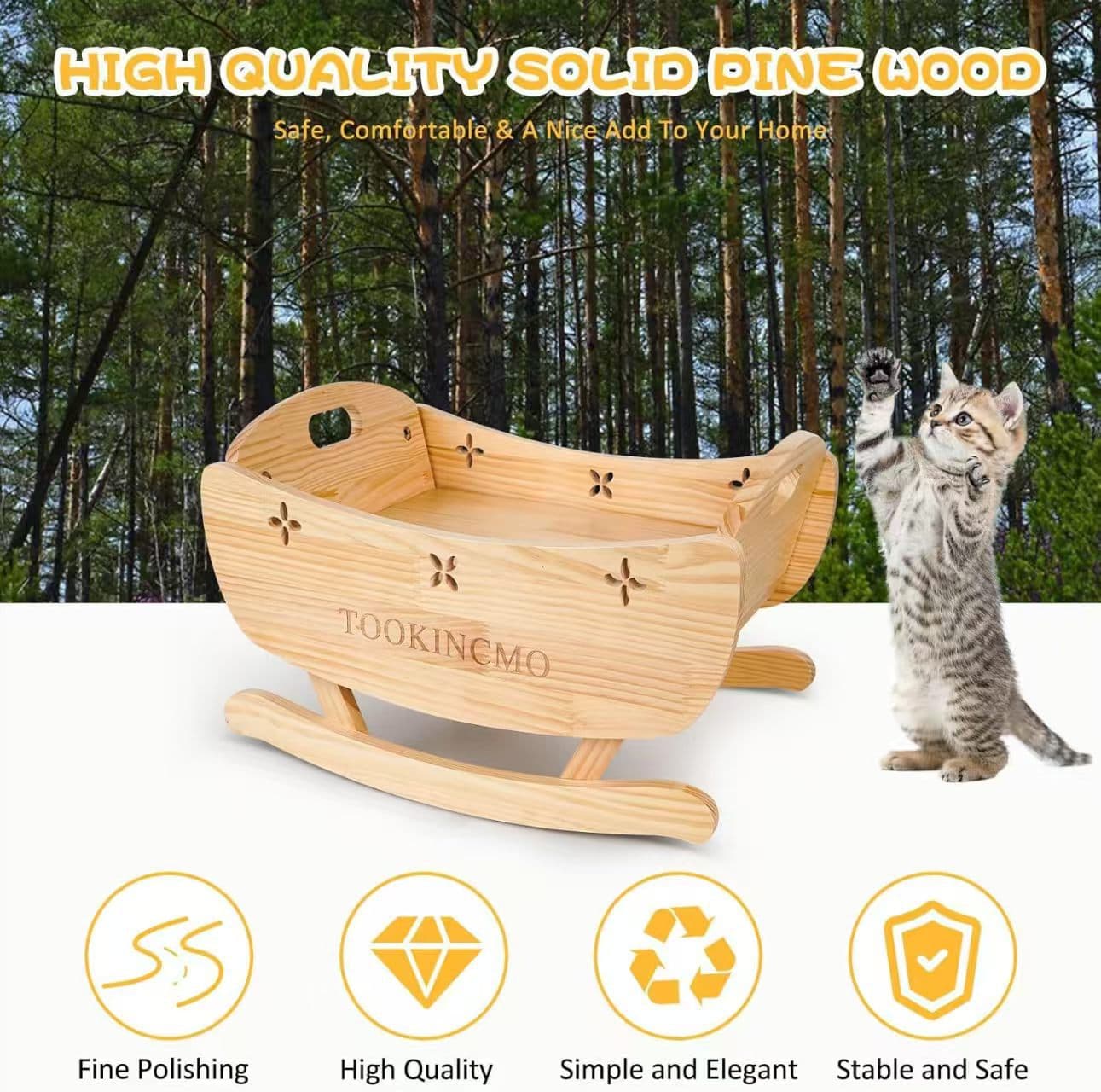 Pet toys wooden cat cradle cross-border rocking chair wooden cat lounge chair creative cat bed with handle