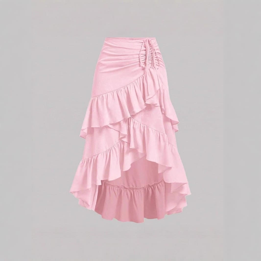 New European and American Trendy Fashion Retro Elastic Waist Elegant Solid Color Irregular Casual Skirt for Women