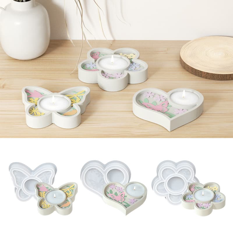 DIY Flower Butterfly Heart Carved Candle Holder Epoxy Resin Mold, Aromatherapy Gypsum Candle Base Silicone Mold