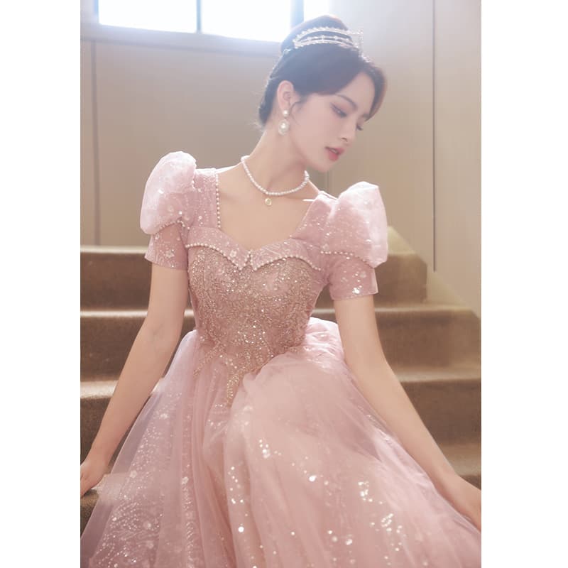 Pink Evening Gown Women's Toast Dress Bride Cross-Border Light Luxury Niche Style Adult Ceremony Fairy Engagement Art Exam Dress