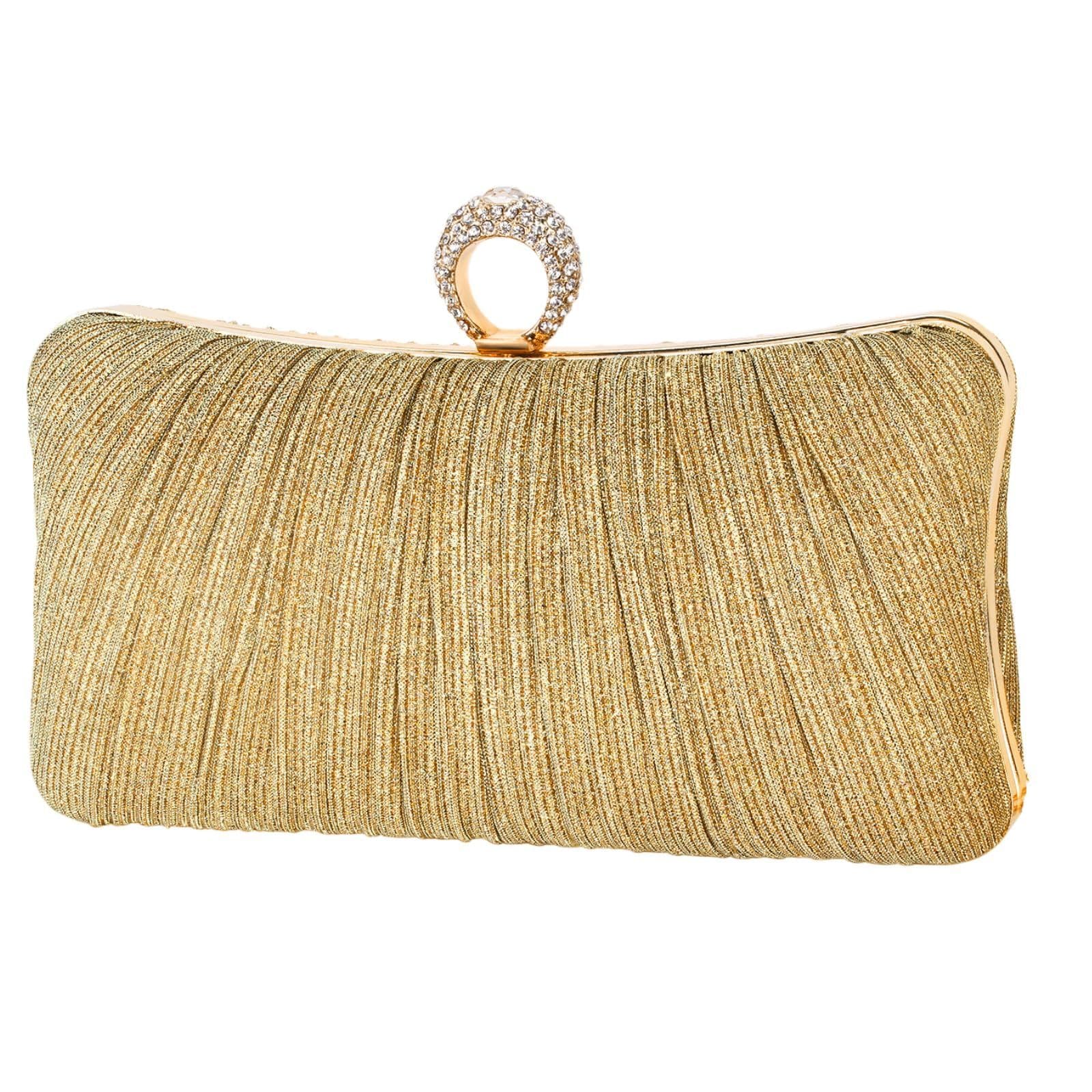 2025 New Cross-Border Light Luxury Evening Bag with Pleated Fine Glitter, Clutch Bag for Evening Dresses and Qipao, Ring Clutch