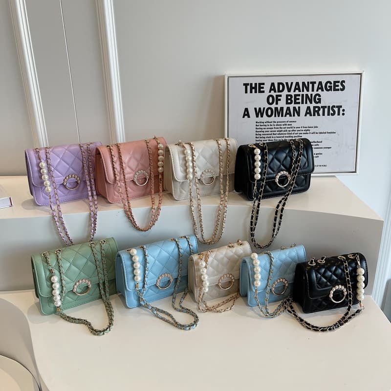 Mini Small Bag 2023 Trendy Pearl Chain Bag Women's Bag Summer Versatile White Shoulder Crossbody Bag Small Square Bag