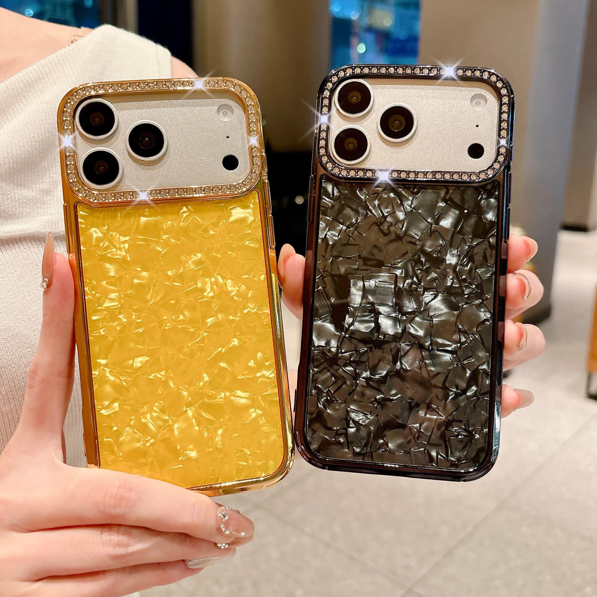 Suitable for iphone17Promax rhinestone mobile phone case electroplated shell pattern flash diamond apple 16 anti-fall soft protective cover
