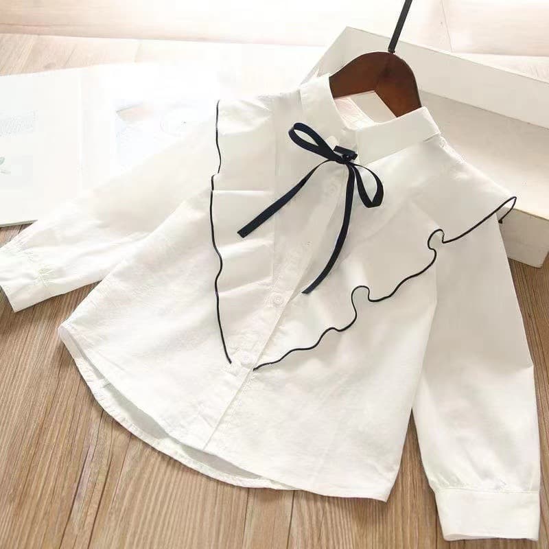 2025 Spring New Girls Princess Long Sleeve Ruffle Peter Pan Collar White Blouse for Older Kids