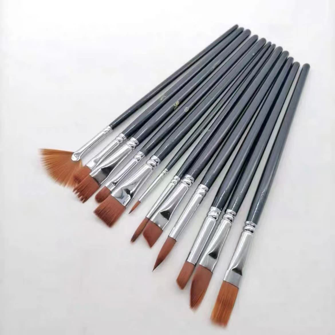 Gouache Brush Set of 12 Oil Brushes for Art Students, Acrylic Color Brushes, Pigment Pens, Nylon Pens, Hook Line Pens