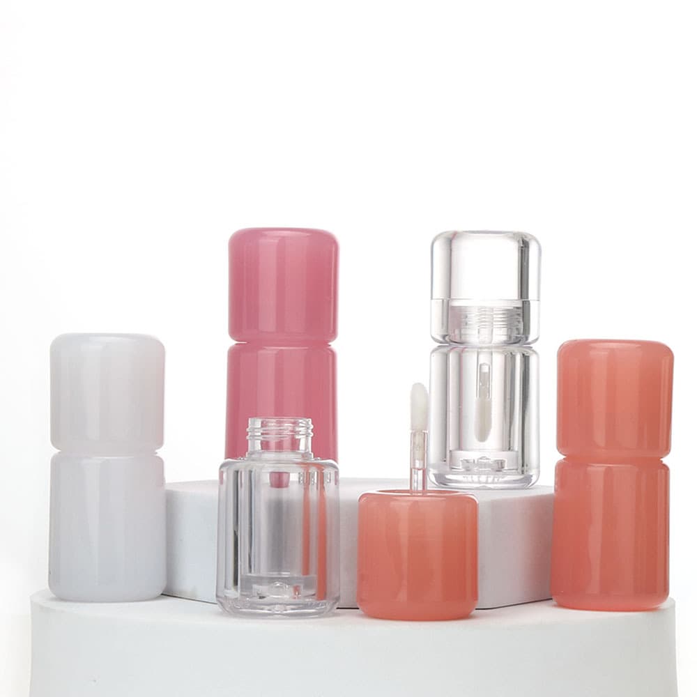Spot 3ml transparent double-layer round lip gloss tube pink fat lip glaze empty tube packaging lipgloss tube