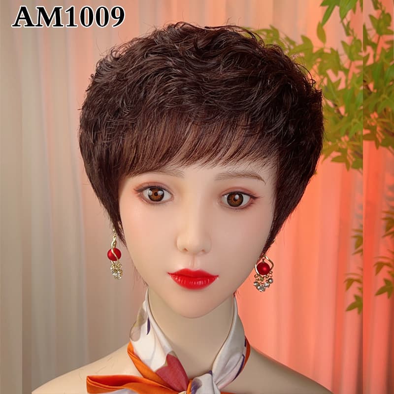 Hand-Tied Full Lace Wig 100% Human Hair Full Cap Wig for Mothers Middle-Aged and Elderly Women Short Curly Wig Breathable