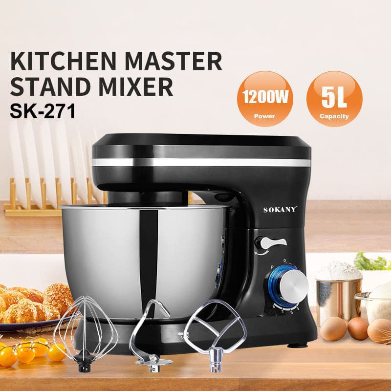 Cross-border 8-Speed Gear Export Stand Mixer Egg Beater Blender Small Capacity 5L 1200W Desktop Household Dough Kneader
