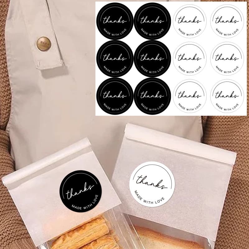120pcs/Pack Black and White Thank You Stickers Round Seal Stickers Baking Decoration Adhesive Handbag Sealing Stickers