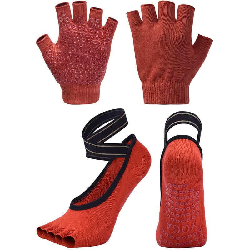 [Socks and Gloves Set] Women's Five-Finger Split-Toe Round Toe Non-Slip Dance Pilates Fitness Yoga Socks