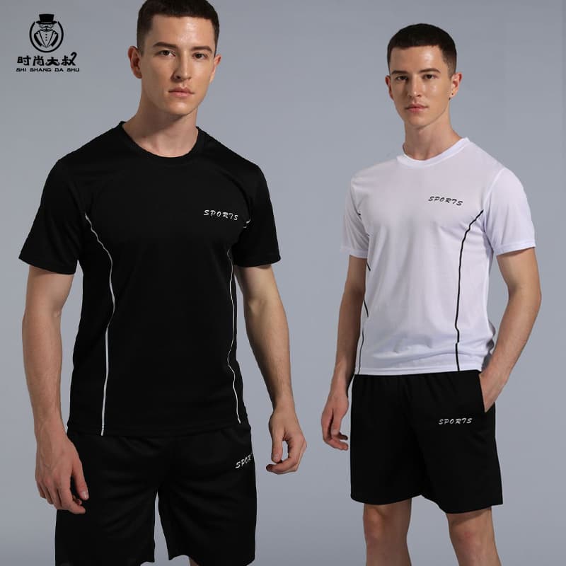 Men's Summer Running Suit Quick-Dry Short Sleeve T-Shirt Loose Ice Silk Basketball Training Fitness Clothing