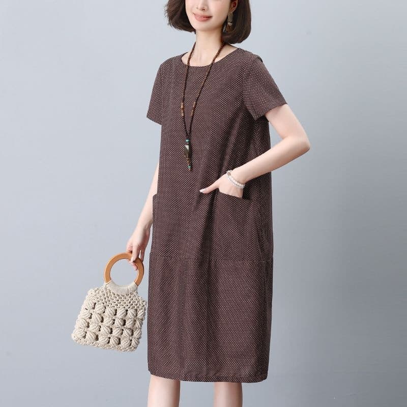 Cotton dress summer 2026 new mother's loose large size casual flesh-covering skirt cotton straight skirt slimming