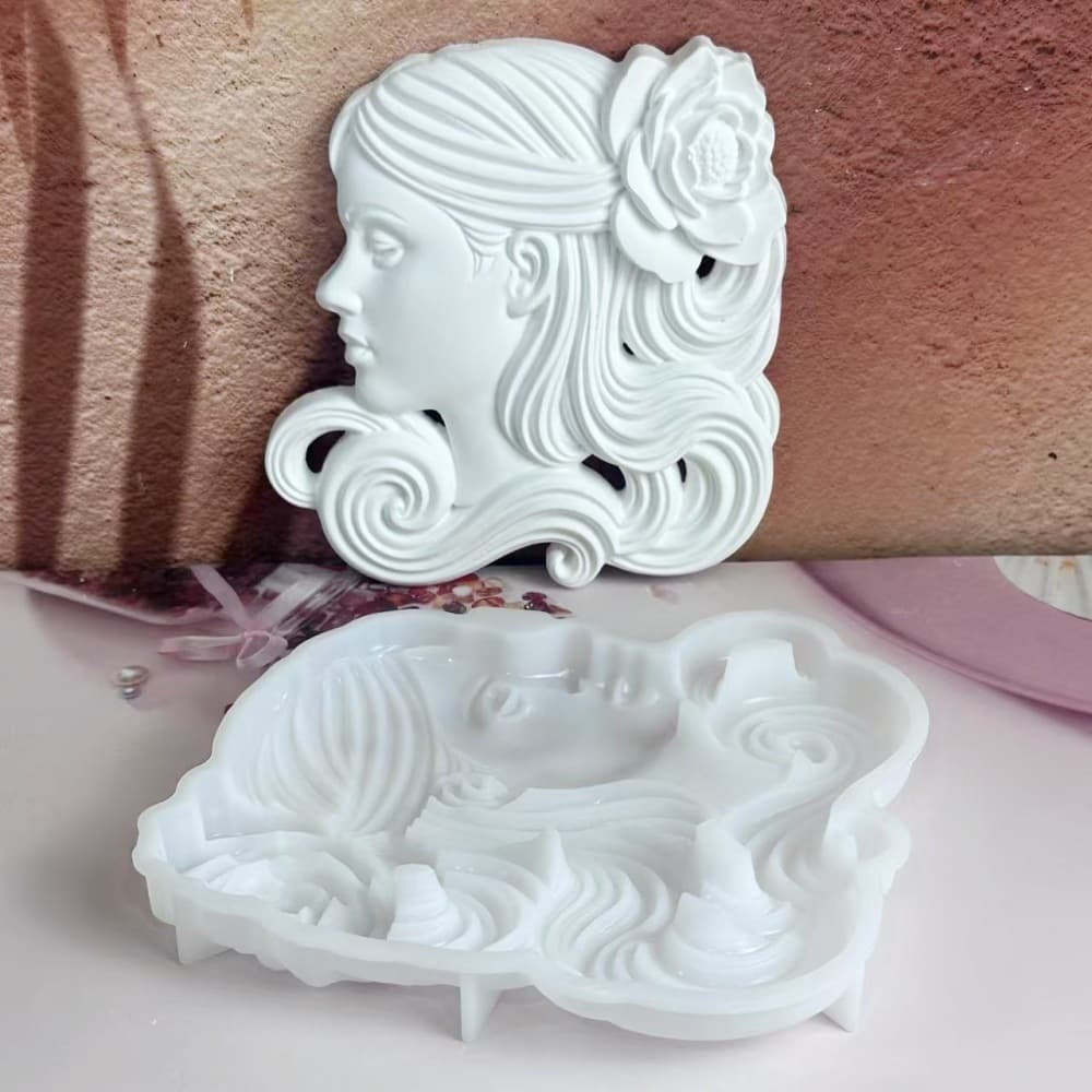 S2055 Elegant Woman Portrait Semi-3D Wall Hanging Decorative Cement Plaster Mold DIY Silicone Mold