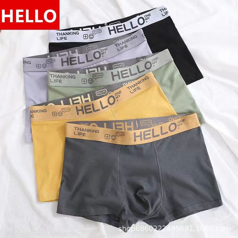 Cross-border Wholesale Exclusive Hello Men's Underwear Loose Large Size Boxer Briefs Youth Four-Corner Shorts Drop Shipping