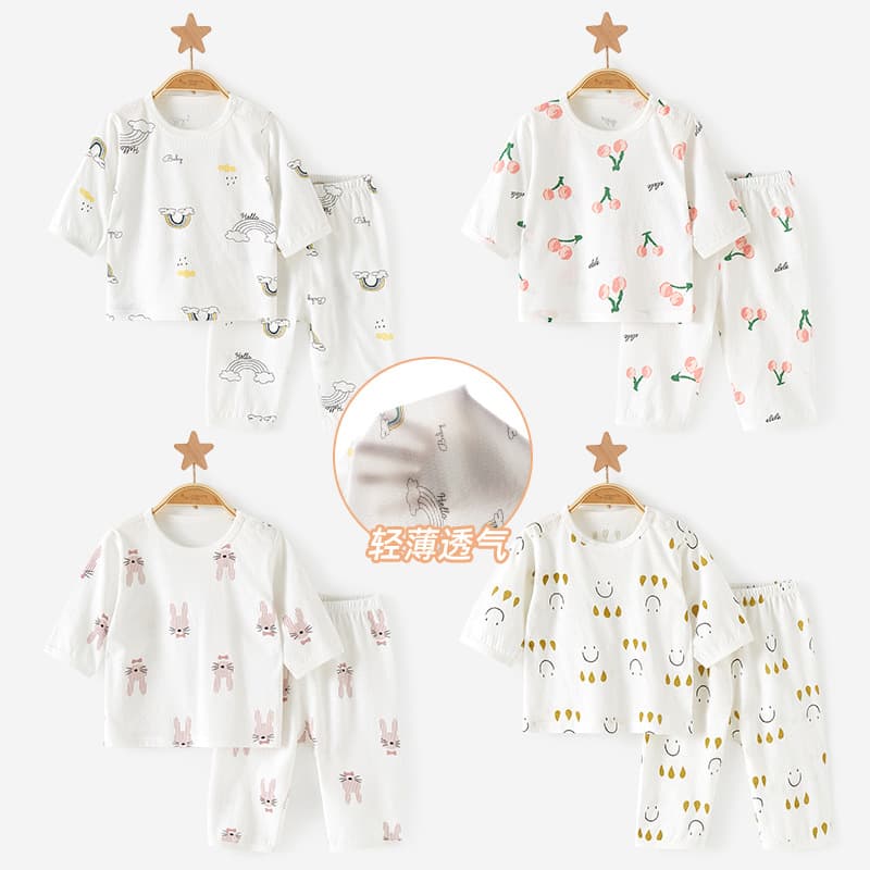 Baby Summer Air Conditioning Pajama Set, Thin Two-Piece Sleepwear for Boys and Girls, Children's Short-Sleeve Split Infant Clothes