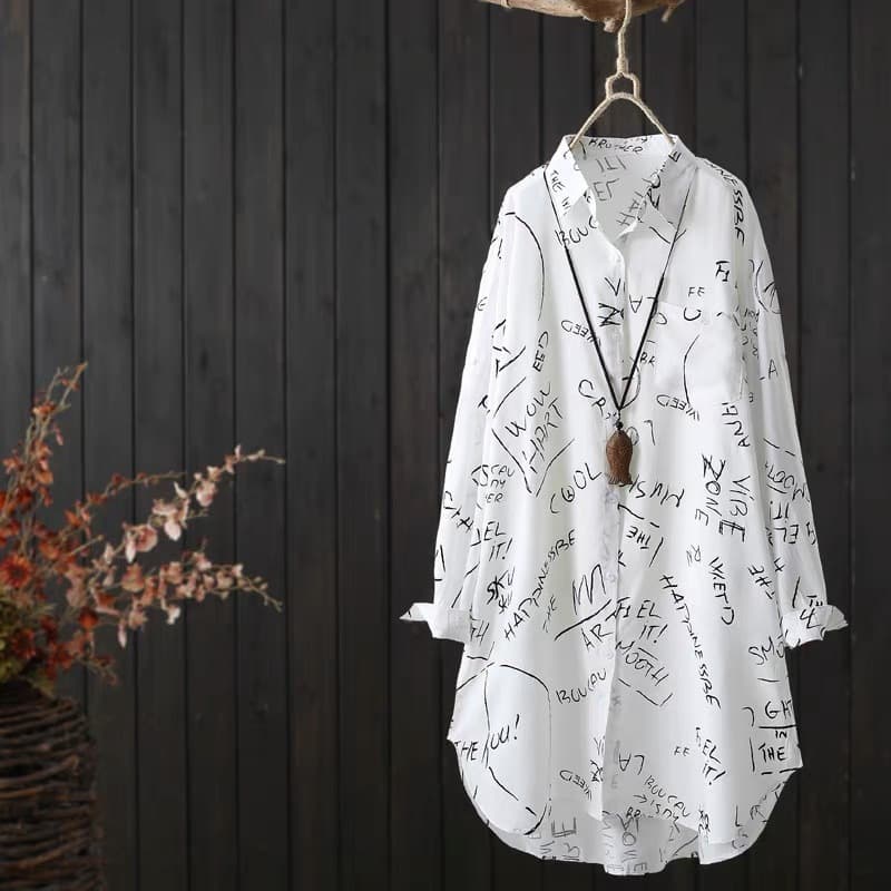 Casual Long Sleeve Letter Print Shirt Women's Spring Summer New Loose Open Cardigan Sunscreen Clothes Ladies Fashion Polo Collar
