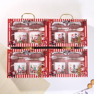 Cartoon Christmas Ceramic Mug Creative Gift Box Set with Lid, Spoon, and Handle, Cross-border Christmas Cup with Custom Print
