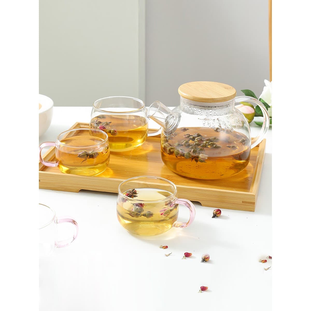 Thickened Glass High-temperature Resistant Tea Set, Fruit/Herbal Tea Pot and Cup Set, Heat-resistant for Direct Flame