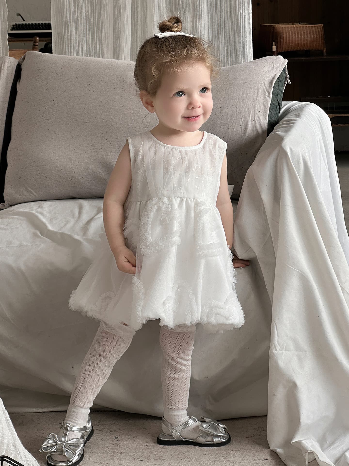 New Summer Simple Bow Vest Dress Baby Sweet Princess Dress Fashionable Mesh Patchwork Dress