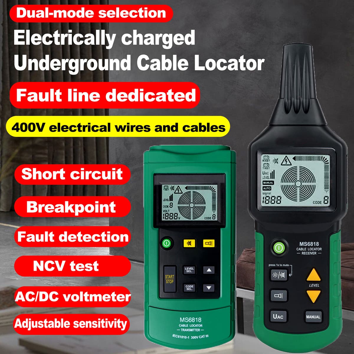 Huayi MS6818 Handheld Multi-Function Cable Tester Wire Tracker Cable Break and Short Circuit Diagnostic Tool