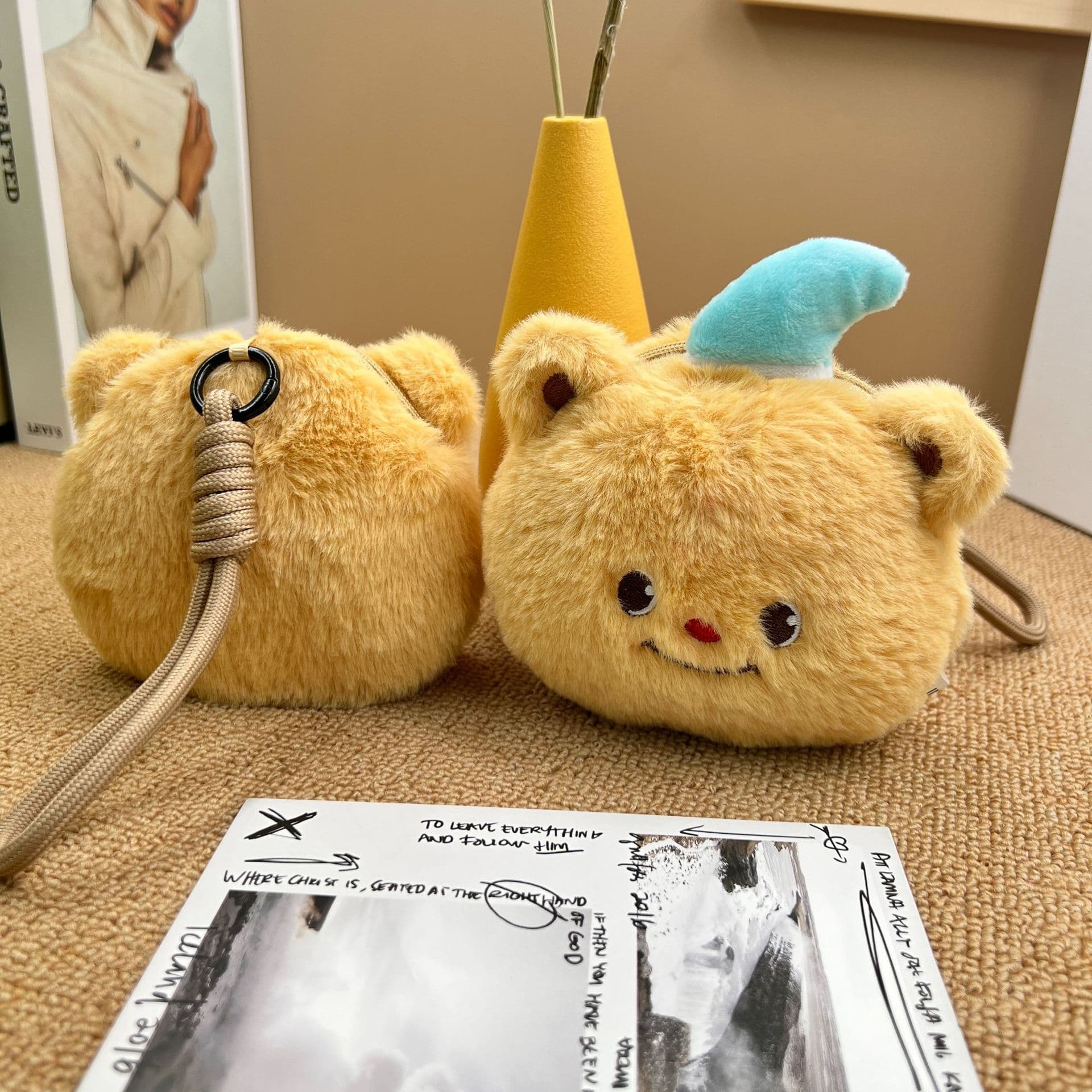 New Butter Bear Square Plush Coin Purse Portable ID Card Holder Claw Machine Doll Small Storage Bag