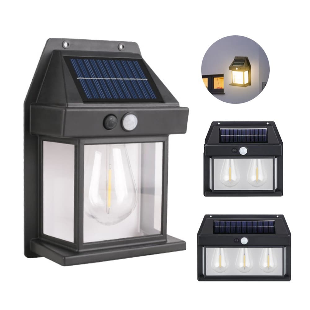 Home Solar Light Outdoor Garden Light Auto-On at Dusk Warm Light Tungsten Filament Motion Sensor Wall Light Gift Wholesale