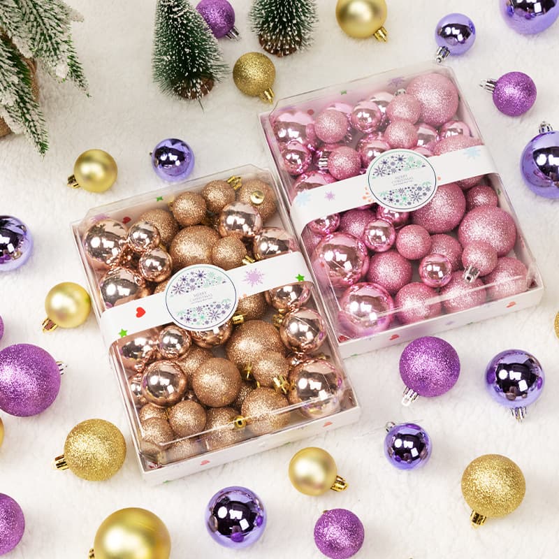 Cross-border Ready Stock Christmas Ball Set 42-Piece Gift Box 3/4/5cm Tree Ornaments Electroplated Glossy Glitter Spheres