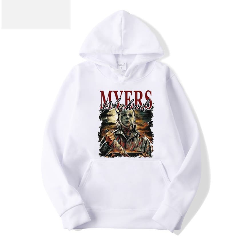2026 Cross-border Autumn Simple Retro Horror Movie MYERS Print Men's Women's Hooded Sweatshirt Halloween
