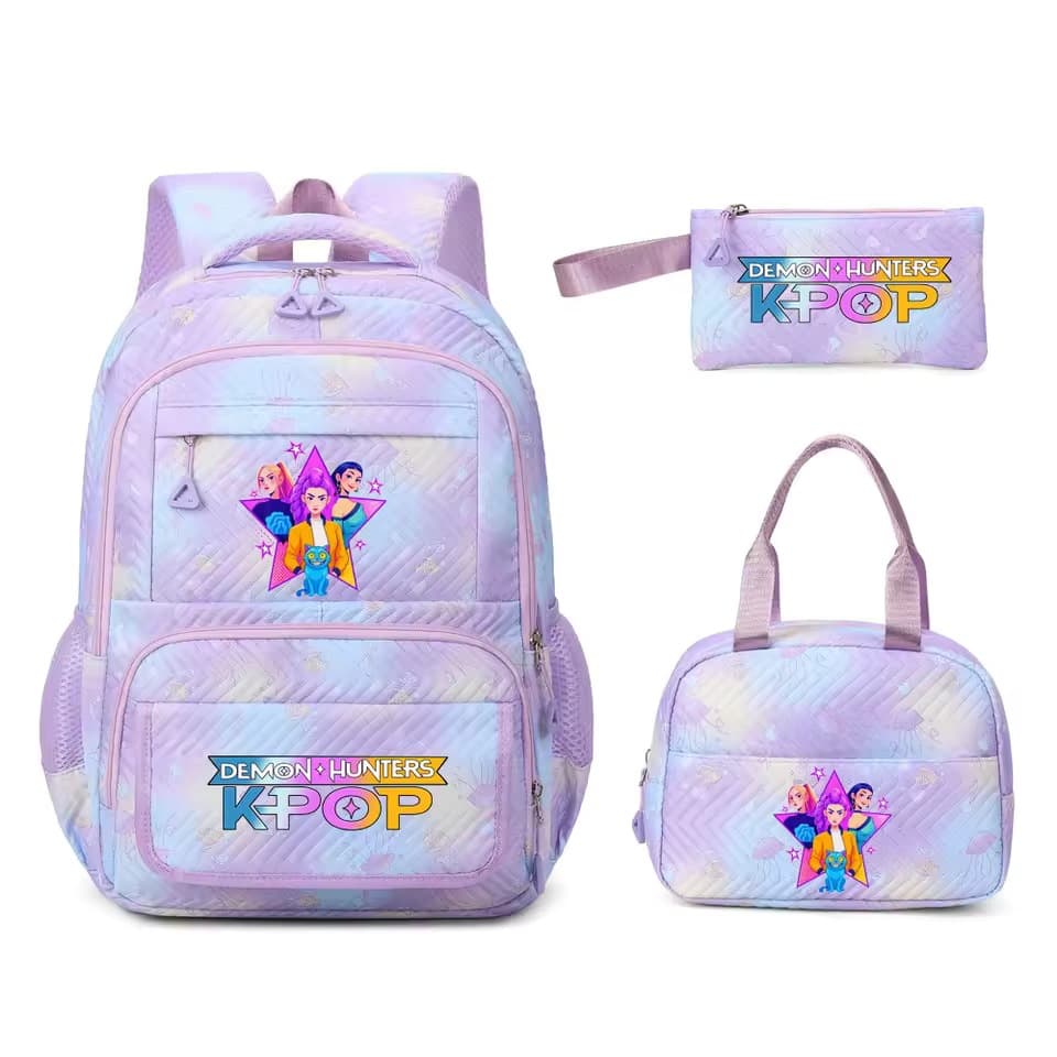 2026 Crossbody KPop Demon Hunter 3-piece set lightweight backpack three-piece set lunch bag pencil bag for girls