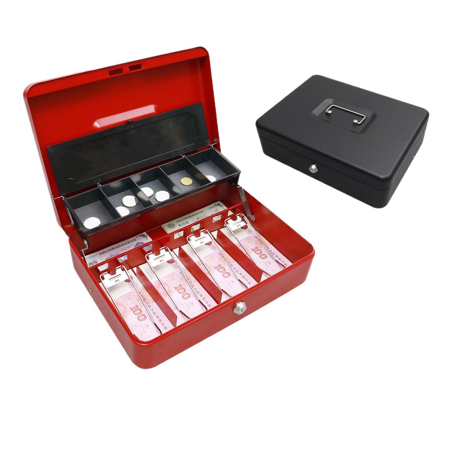 Widened Metal Portable Cash Box for Passing on Cash Register Box Hong Kong Dollars and Yen Cash Change Storage Box for Home Stalls and Kidsren