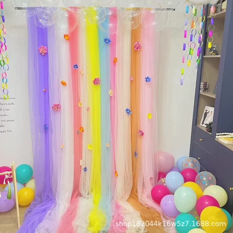 Colorful Wedding Backdrop Tulle Decoration for Birthday Party, Dopamine Color Series High-Density Netting Tulle for Guesthouses