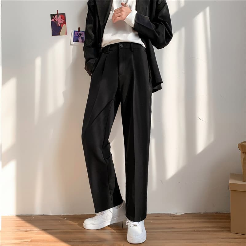 Spring/Summer Men's Minimalist Drape Small Suit Pants, Korean Style Trendy Loose Men's Straight Leg Wide Leg Casual Suit Long Pants