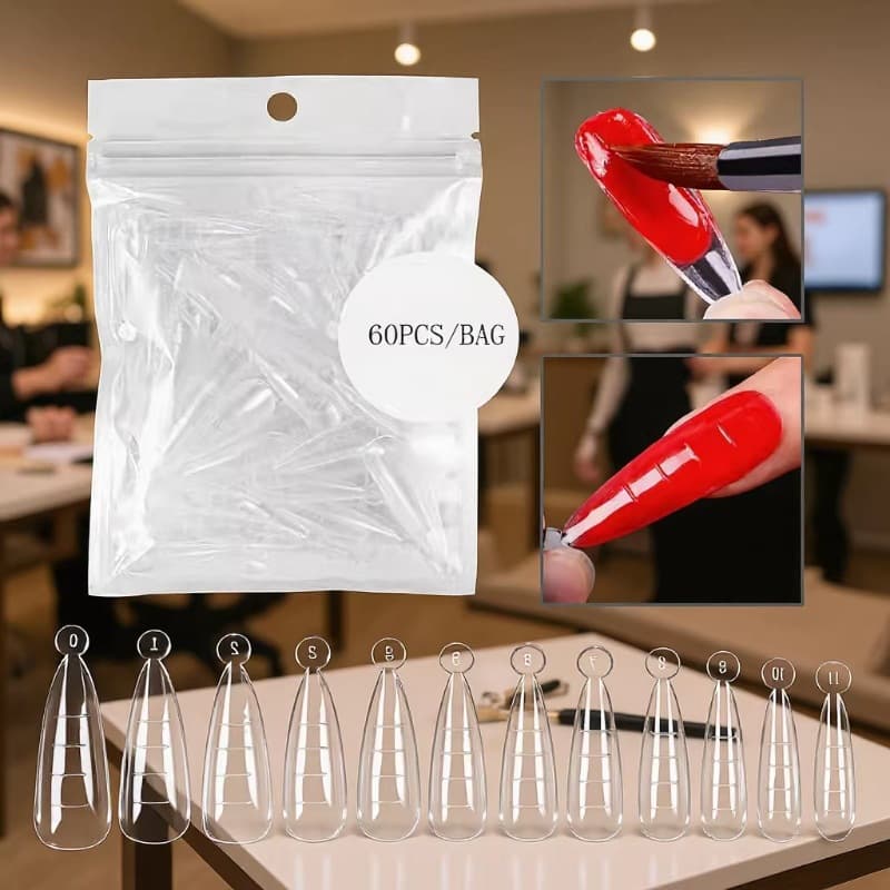 Nail Shaping Quick Extension Nail Mold Crystal Gel Nail Tips Paperless with Scale 60 Pieces Bagged